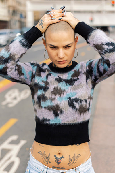 LAVENDER CAMO MOHAIR PULLOVER